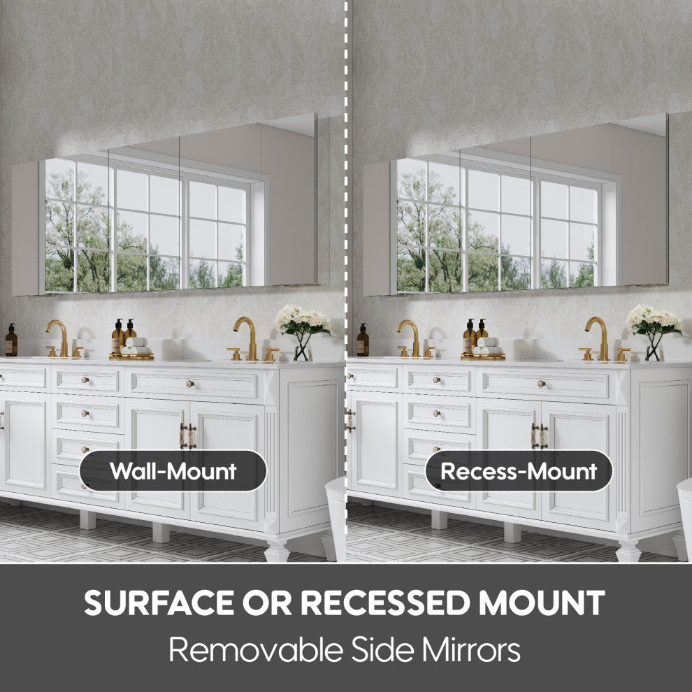 Recessed/Surface Mount Bathroom Medicine Cabinet, Reverse Installation, 84"x30"