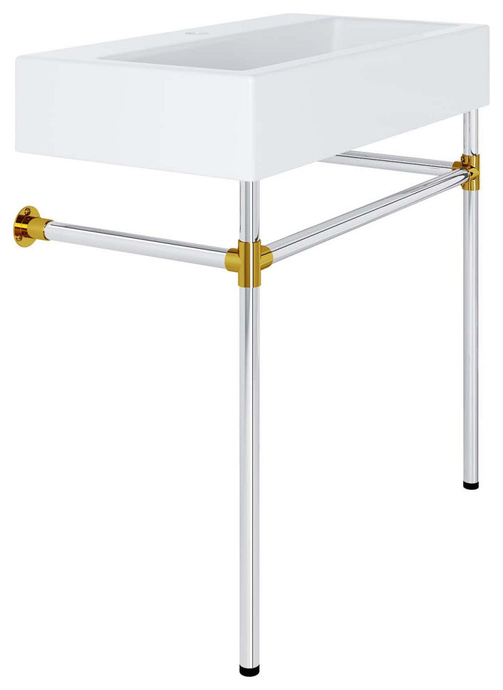 Redeem 32" Silver Stainless Steel Wall-Mount Bathroom Vanity, Silver White