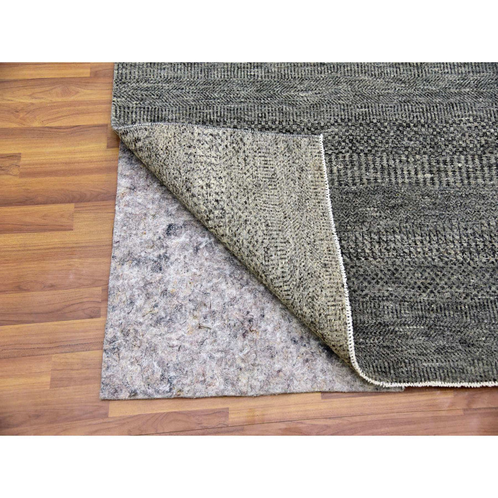 Gray, Modern Grass Design, Natural Undyed Wool, Hand Knotted, Rug, 4'2"x6'