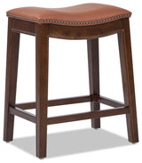 Barlow 24.5" Top Grain Leather Backless Saddle Counter Stool, Bourbon Brown