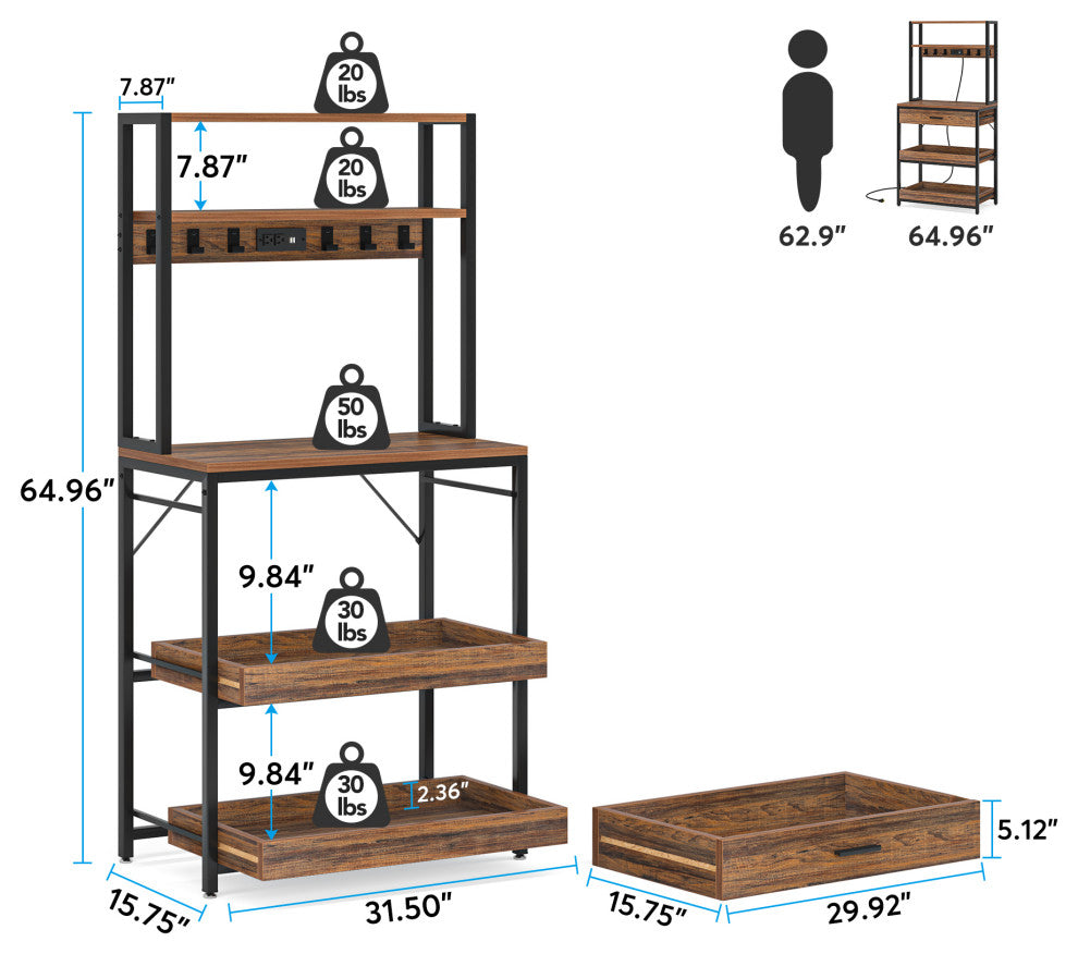 Kitchen Bakers Rack With Power Outlets, Freestanding Microwave Oven Stand