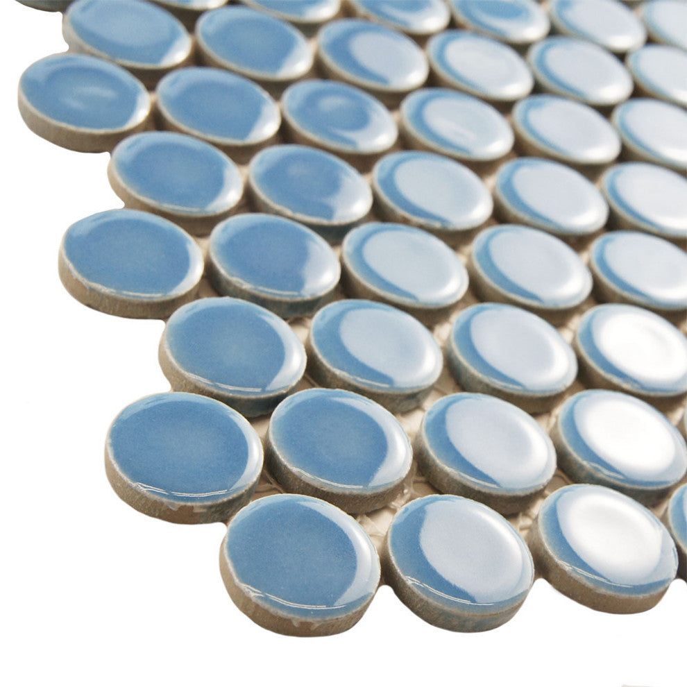 Penny Porcelain Mosaic Floor and Wall Tile, Light Blue, Sample