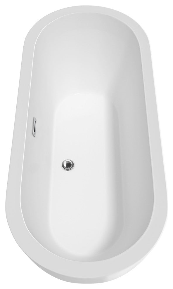 Soho 72" Freestanding White Bathtub, Polished Chrome Drain and Overflow Trim