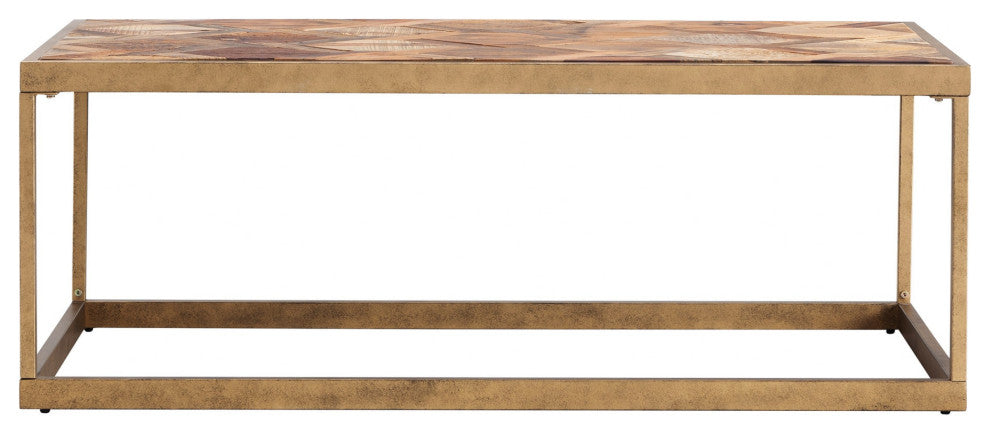 48" Natural and Natural Brown Solid Wood and Metal Rectangular Coffee Table