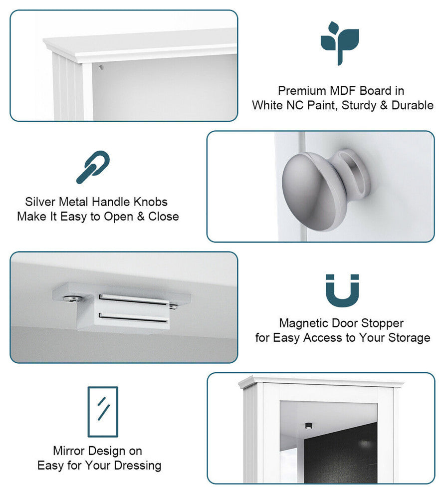 Costway New Bathroom Wall Cabinet Single Mirror Door Storage Wood Shelf White