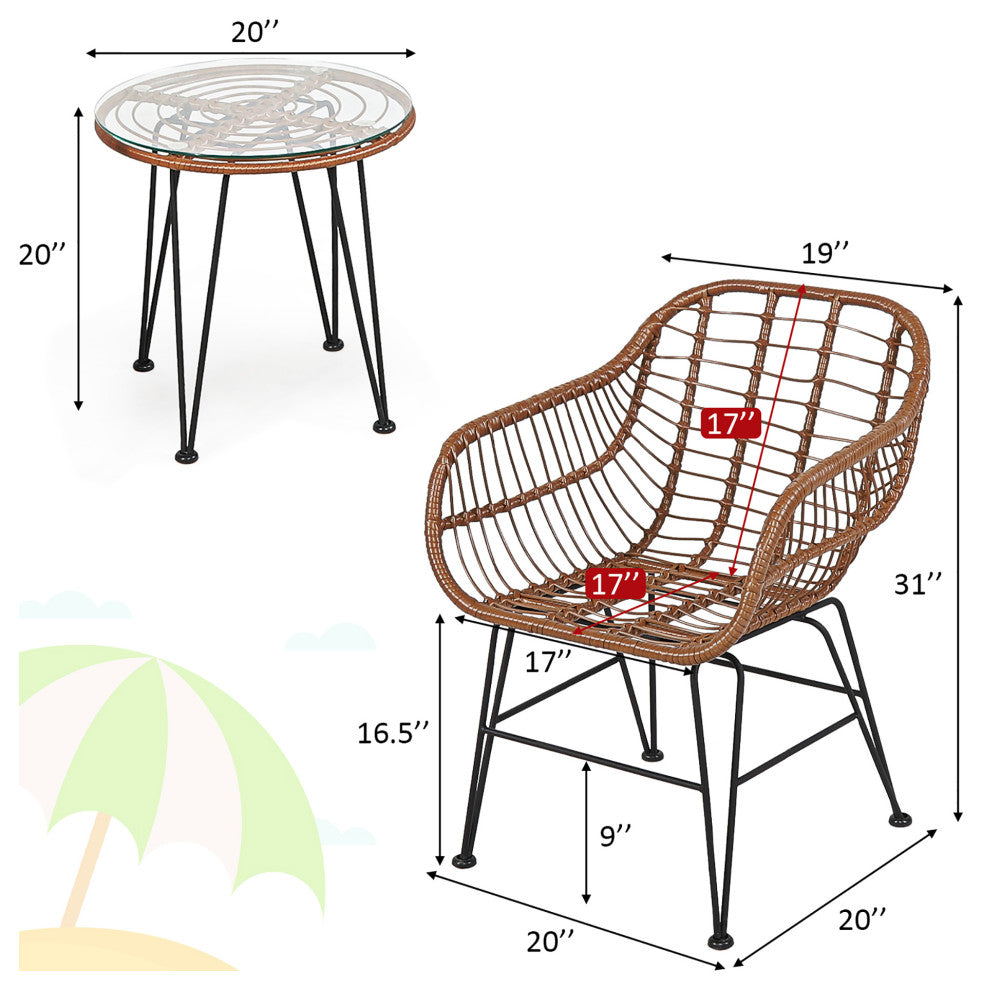 Costway 3PCS Patio Rattan Bistro Set Coffee Table Armchair Garden Beige Cushion