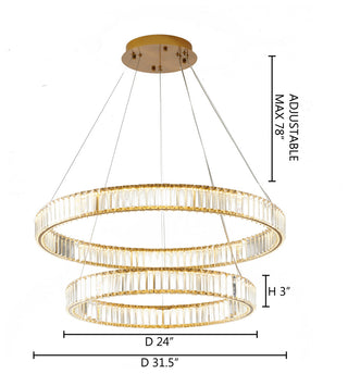 2 Tier Clear Crystal Halo Ring Chandelier With Gold Hardware