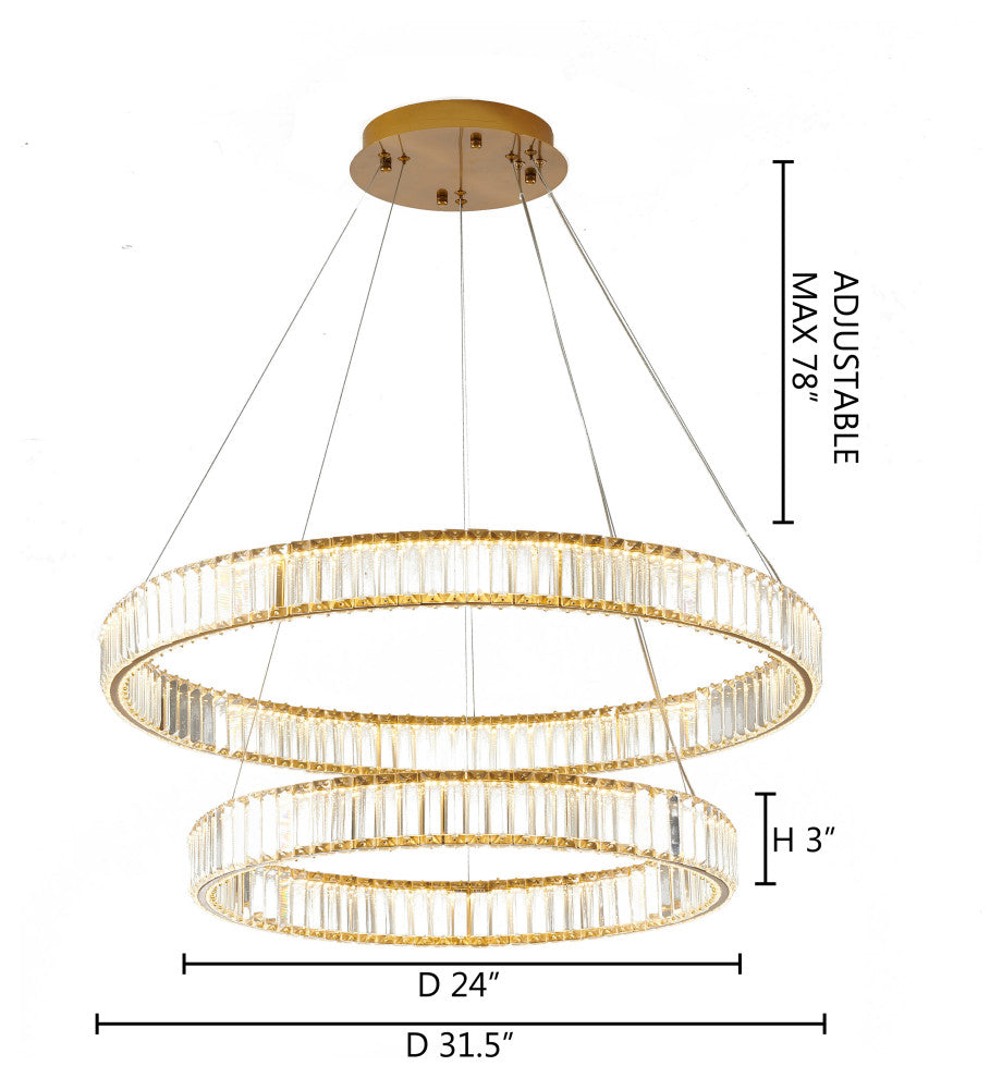 2 Tier Clear Crystal Halo Ring Chandelier With Gold Hardware