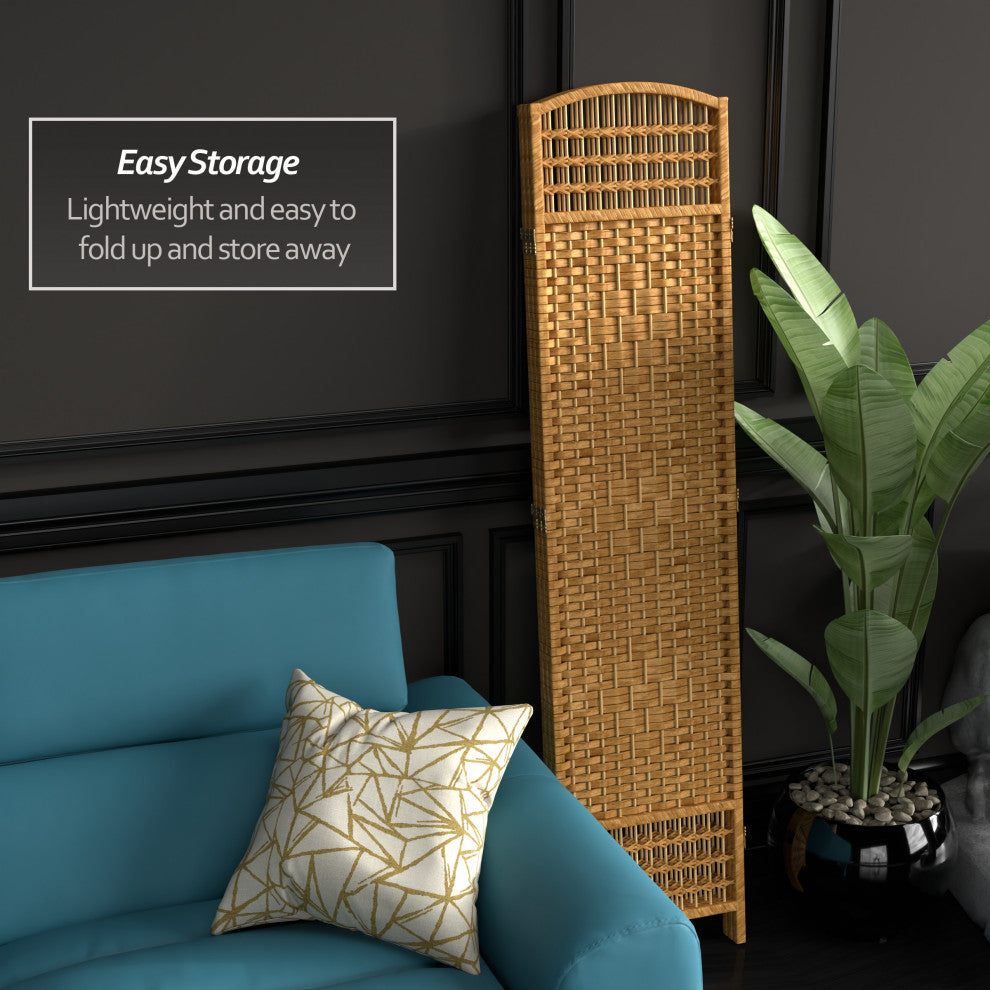 5 1/2' Tall Fiber Weave Room Divider, Light Beige, 3 Panel