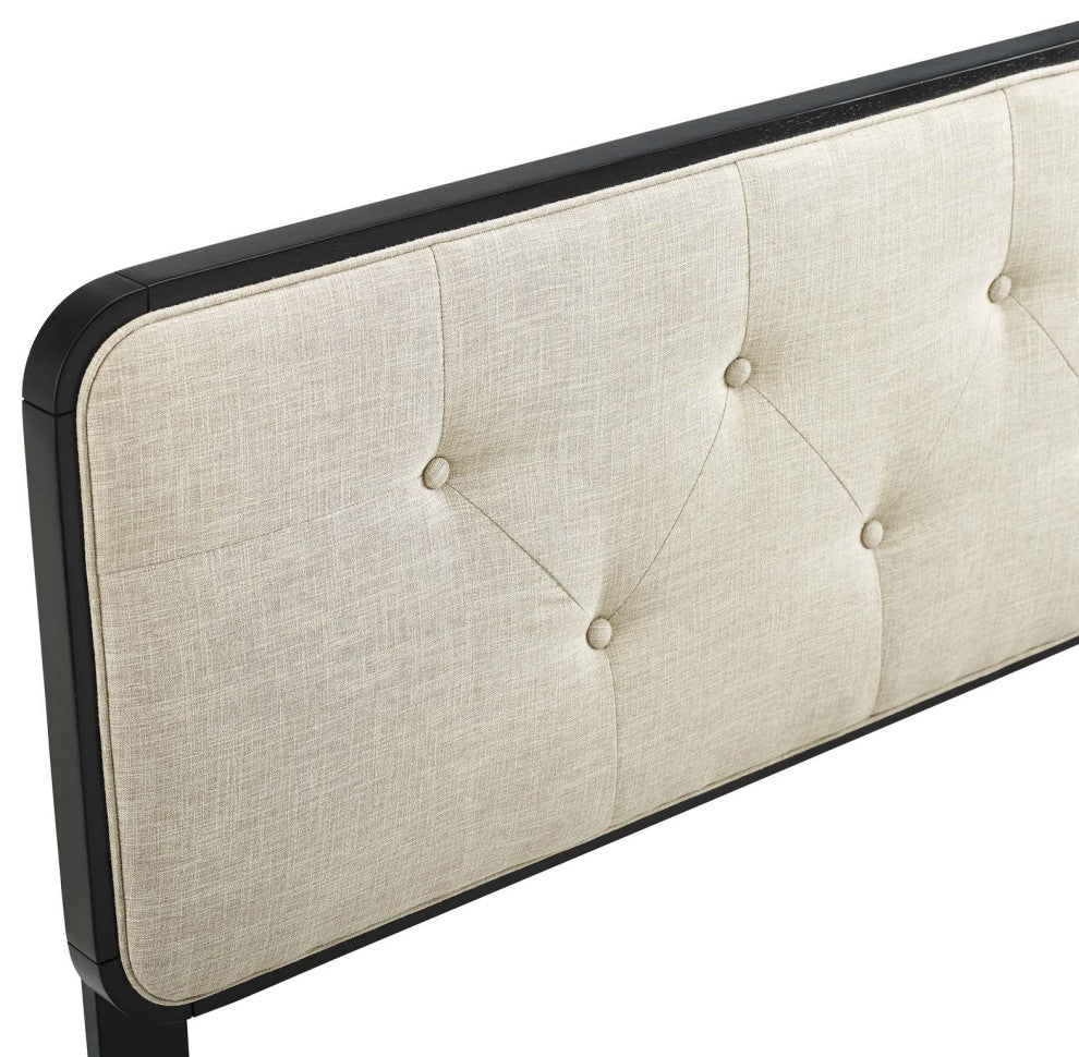 Collins Tufted King Fabric and Wood Headboard Black Beige