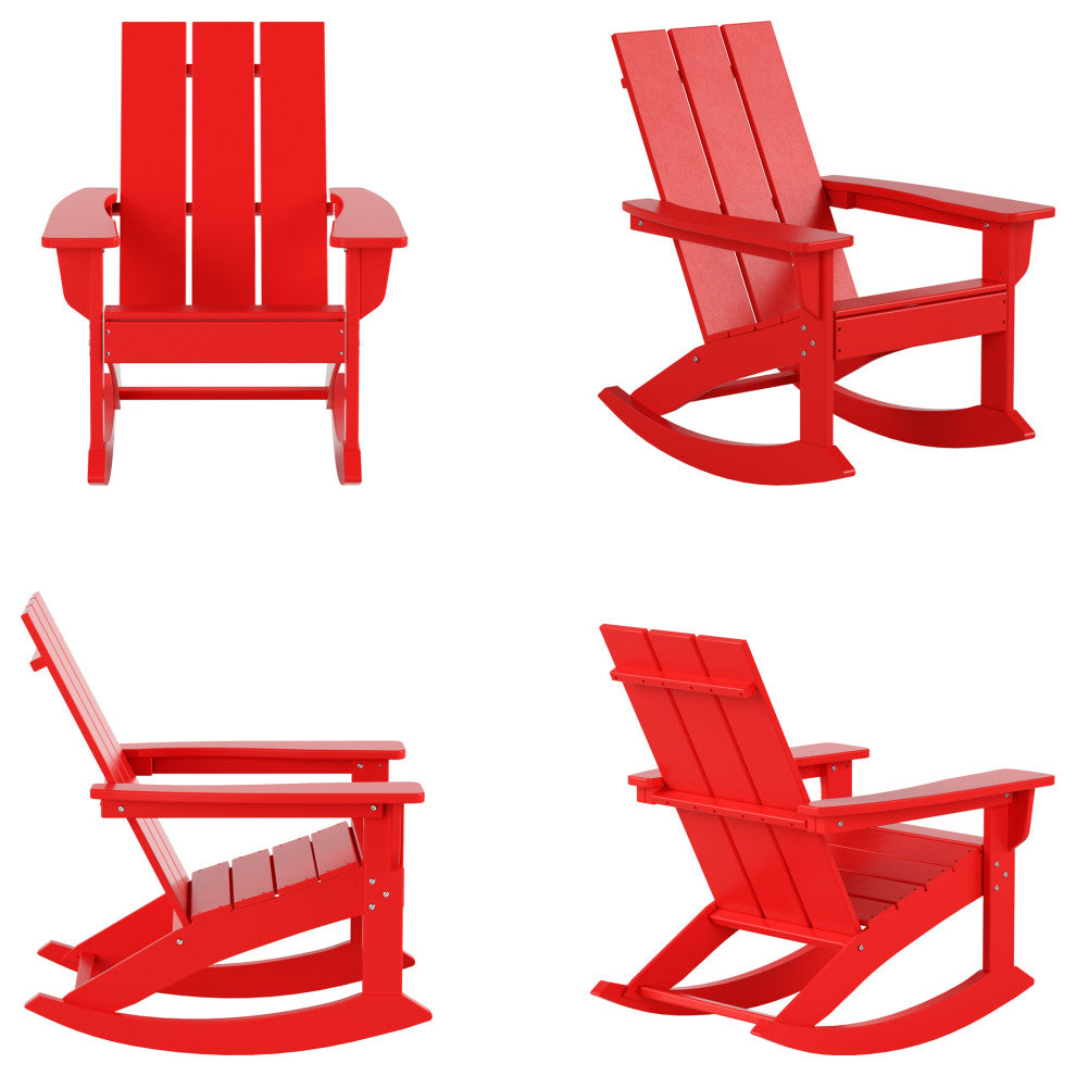WestinTrends 5PC Outdoor Patio Adirondack Rocking Chairs, Accent Table Set, Red