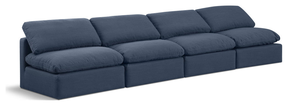 Indulge Upholstered Modular Sofa, Navy, 4-Piece: 4 Armless Chair, Down Stuffed Linen Textured Fabric