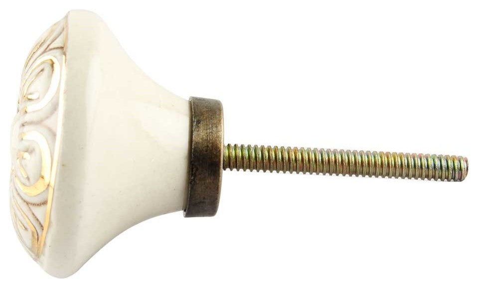 Set of 4 Etched Golden Flower Ceramic Cabinet Knobs