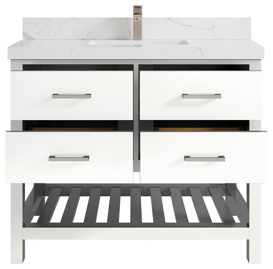 Parker 42 Single Sink Bathroom Vanity White 2" Calacatta Laza