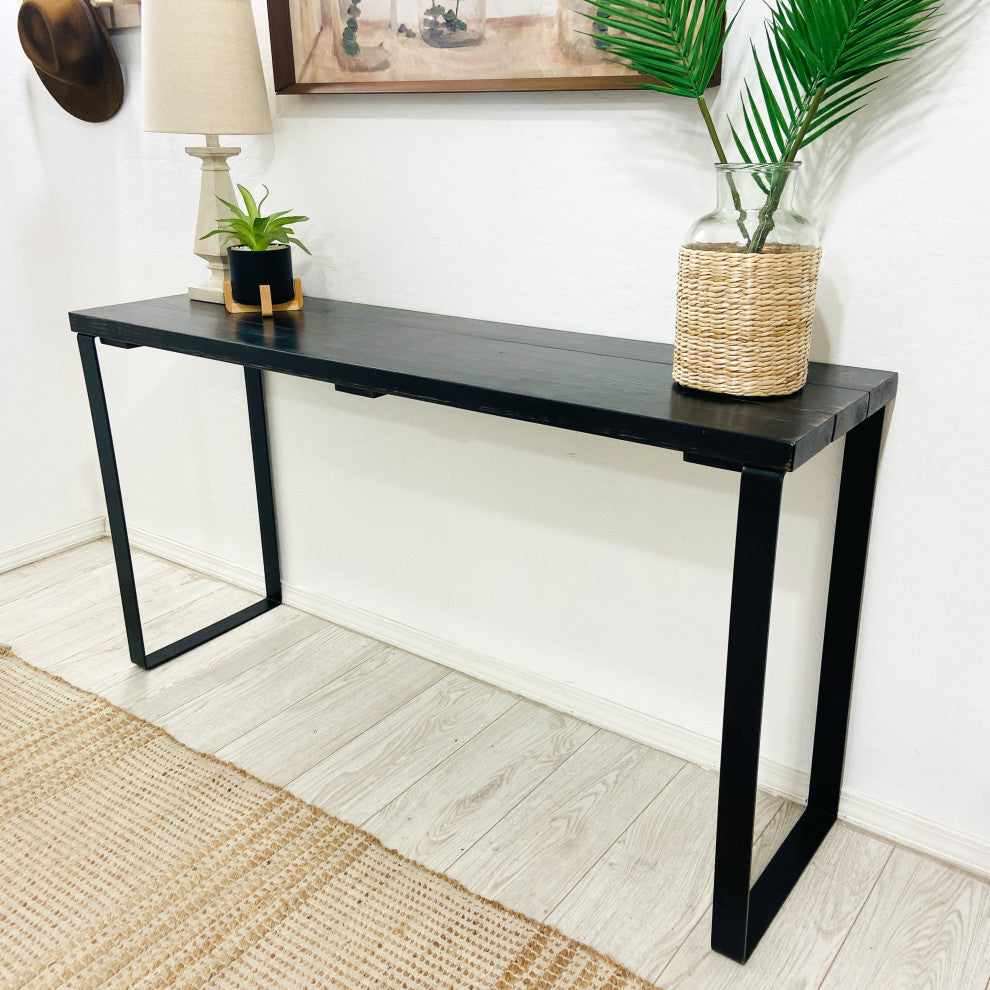 Barn Walls Bedroom Console Table Accent Table, Handcrafted, Black Weathered, 58" Length