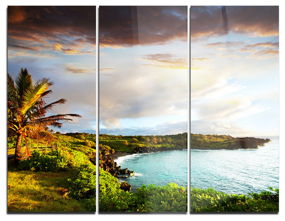 "Hawaii Oahu Island" Photography Glossy Metal Wall Art, 3 Panels, 36"x28"