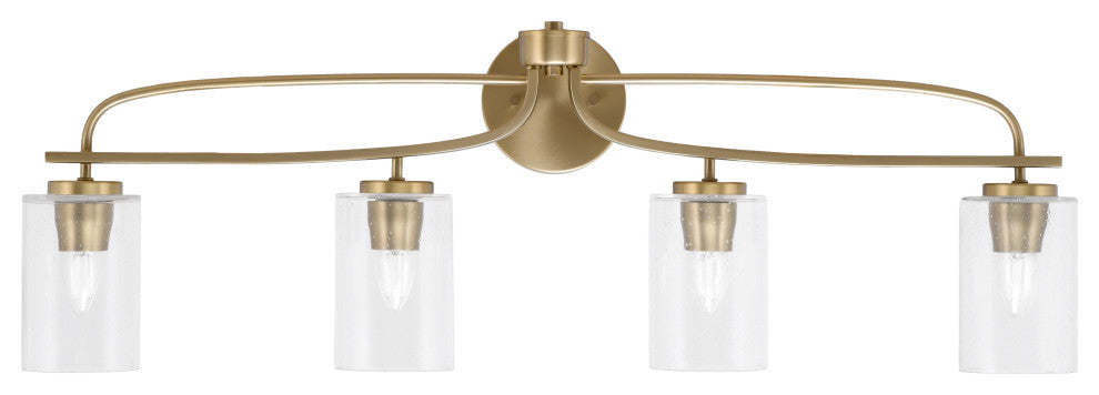 Toltec Cavella 4-Light Bath Bar 300, Brass , 4" Clear Bubble Glass, 3914-NAB-300