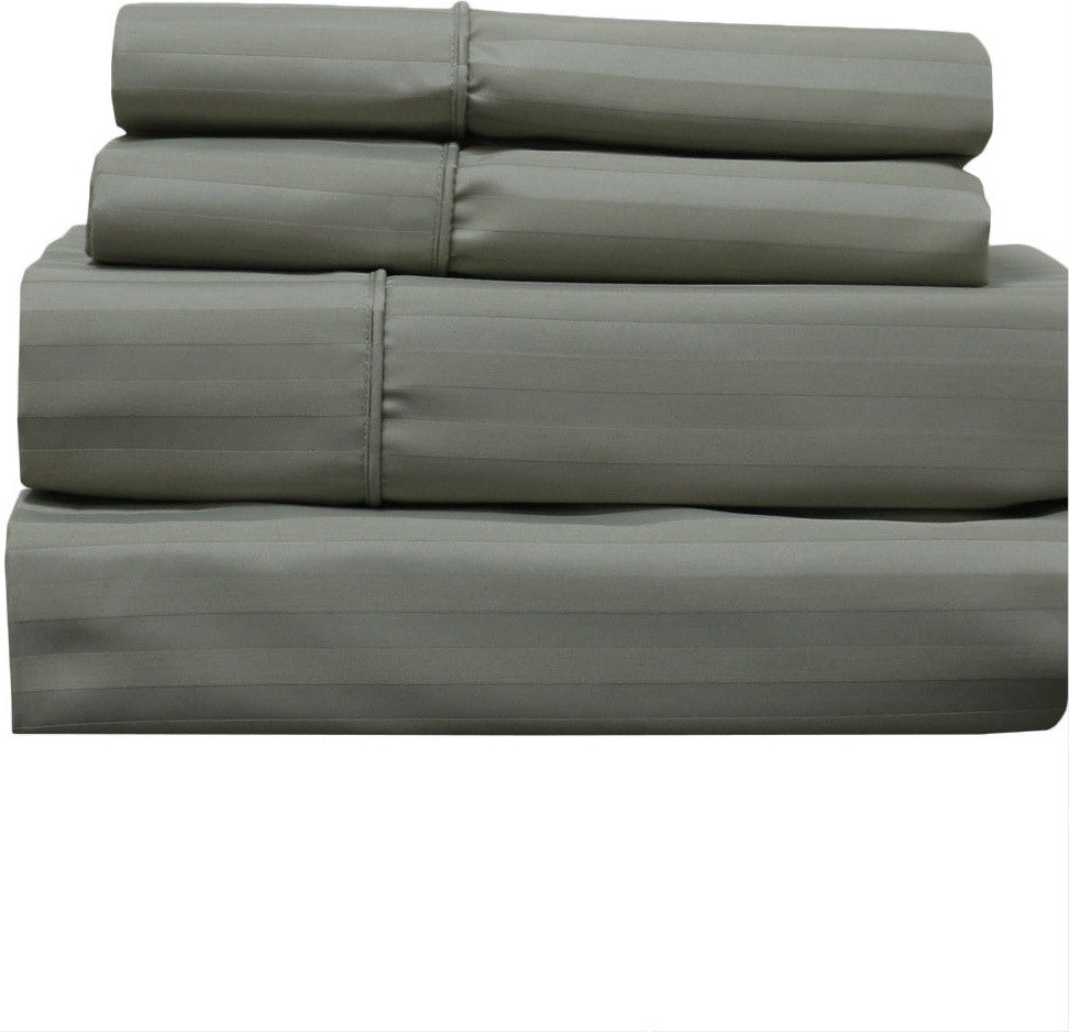 650 TC Stripe Split California King Sheet Set, Gray