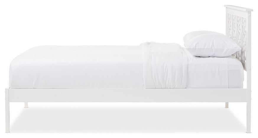 Celine Geometric Pattern White Solid Wood Platform Bed, Queen