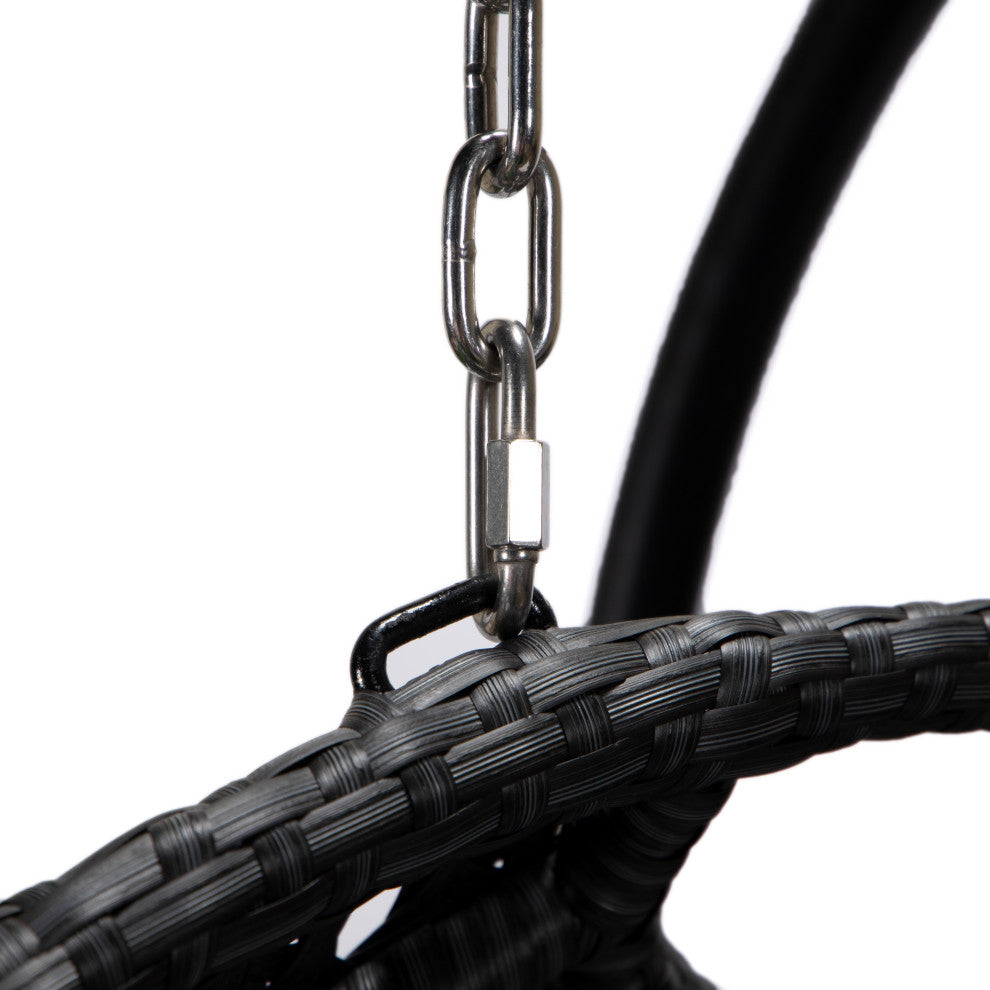 LeisureMod Mendoza Charcoal Wicker Hanging Double Egg Swing Chair, Black