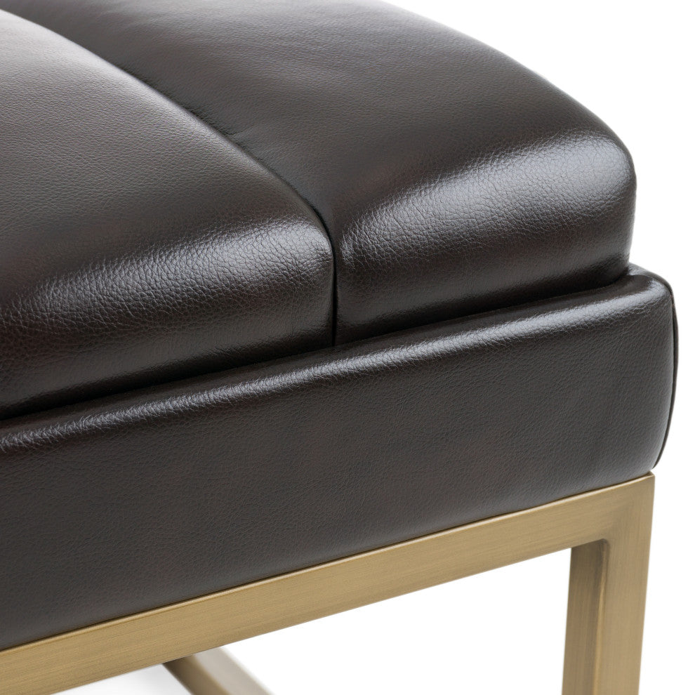 Modrest Bridger Modern Black Vegan Leather + Brass Dining Bench