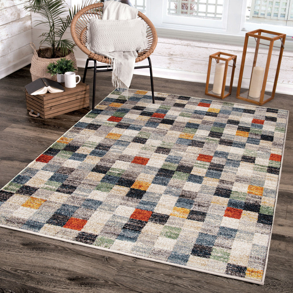 Orian Gemstone Modern Quilt Multi Beige Area Rug 7'10" x 10'10"