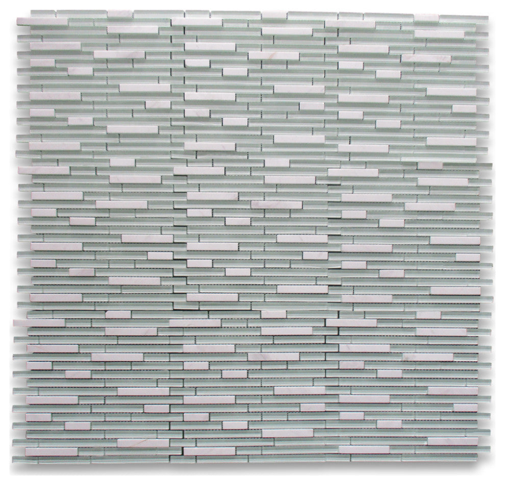 Glass Mosaic Tile White Glass White Marble Brick Cane Backsplash, 1 sheet
