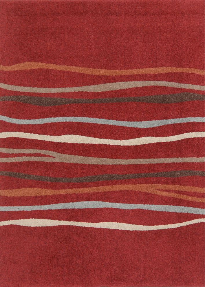 Modern Stripe Carpet Oriental Wool Traditional Turkish Area Rug, Red, 9'1"x6'7