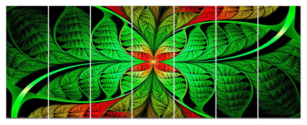 Fractal Green Leaf Design, Abstract Canvas Art Print, 83"x32", 7 Panels