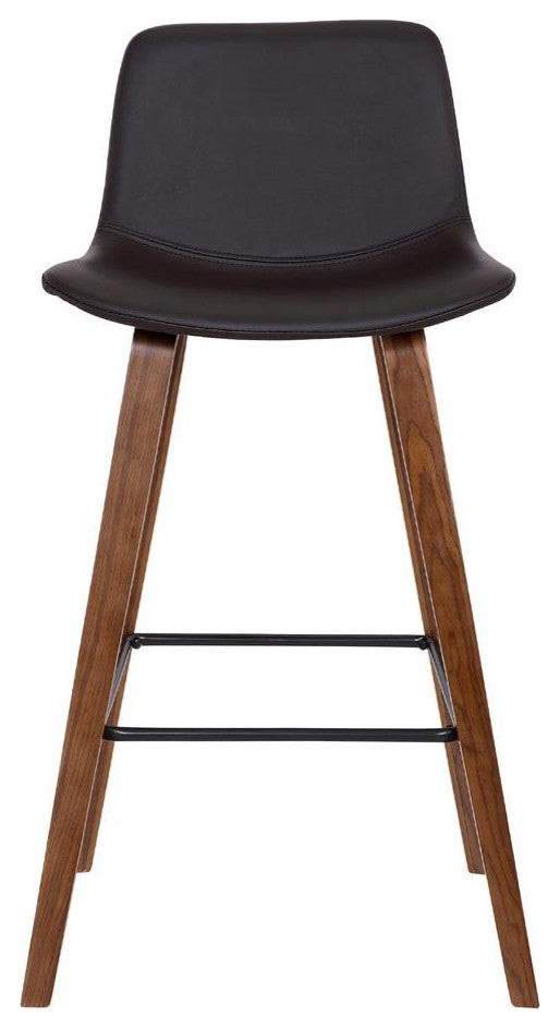 Maddie Contemporary Barstool in Walnut Wood Finish and Brown Faux Leather