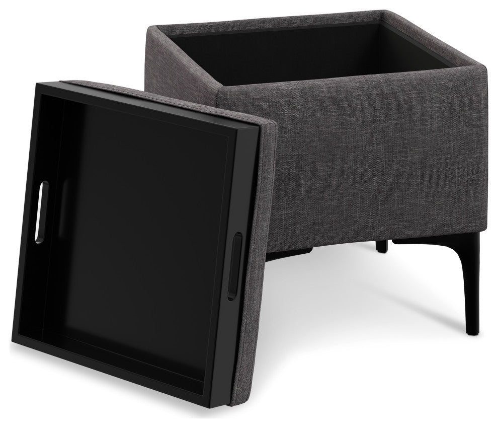 Natasha Storage Ottoman With Tray, Slate Grey