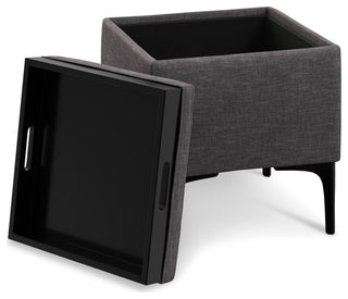 Natasha Storage Ottoman With Tray, Slate Grey
