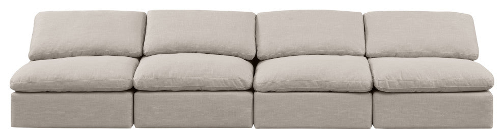 Indulge Upholstered Modular Sofa, Beige, 4-Piece: 4 Armless Chair, Down Stuffed Linen Textured Fabric
