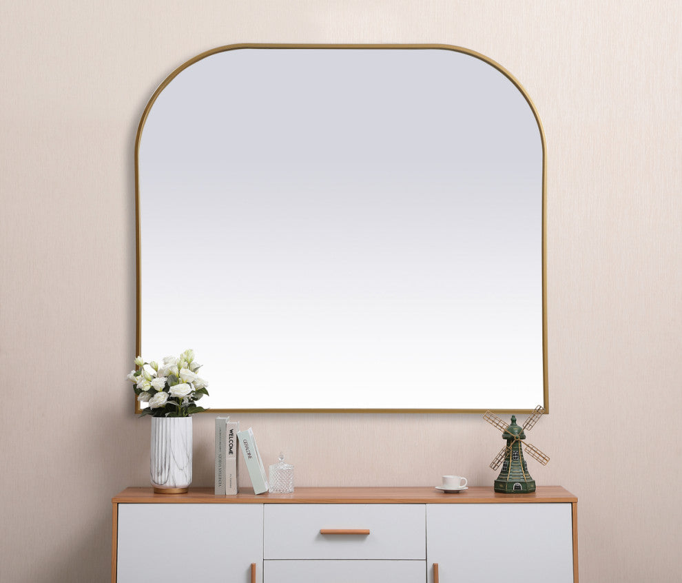 Elegant Decor Metal Frame Arch Mirror 42X38" in Brass