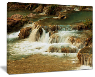 "Waterfall Cascade With White Waters" Modern Landscape Wall Art Canvas, 40"x30"
