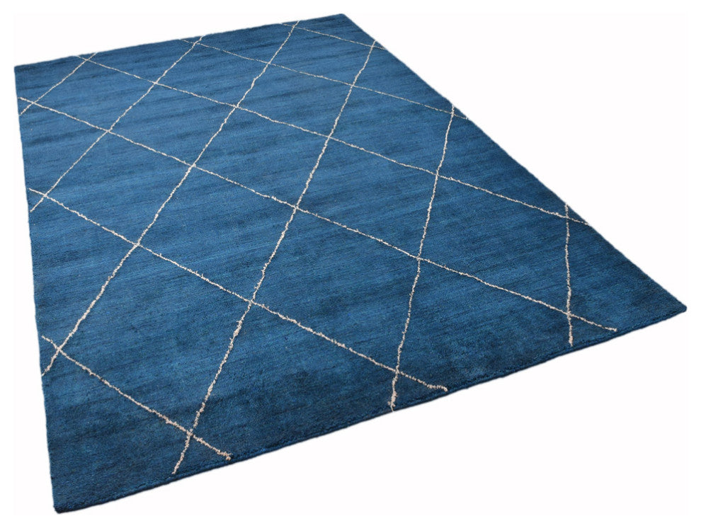 HAND KNOTTED LOOM SILK ECO-FRIENDLY AREA RUG -8'x10',Rectangle,Blue,Contemporary