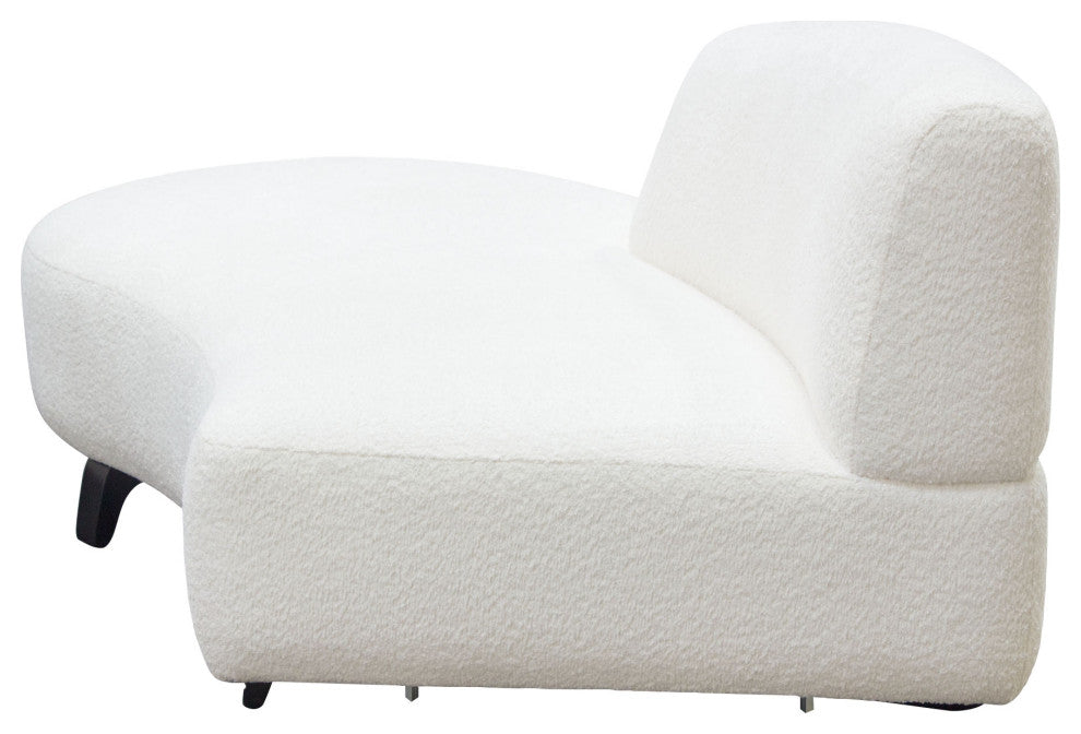 Vesper Curved Armless Left Chaise, Faux White Shearling, Black Wood Leg Base