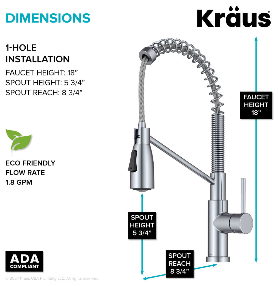 KRAUS Coda Commercial Style 2-Function 1-Handle Pull Down Kitchen Faucet, CH