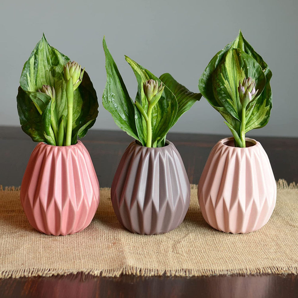 3 Piece PInk/Mauve/Rose Geometric Vase Set