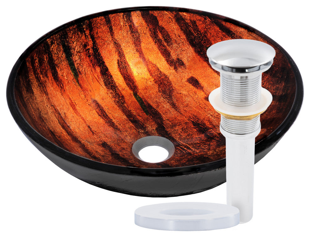 Mimetica Glass Vessel Sink and Drain, Chrome
