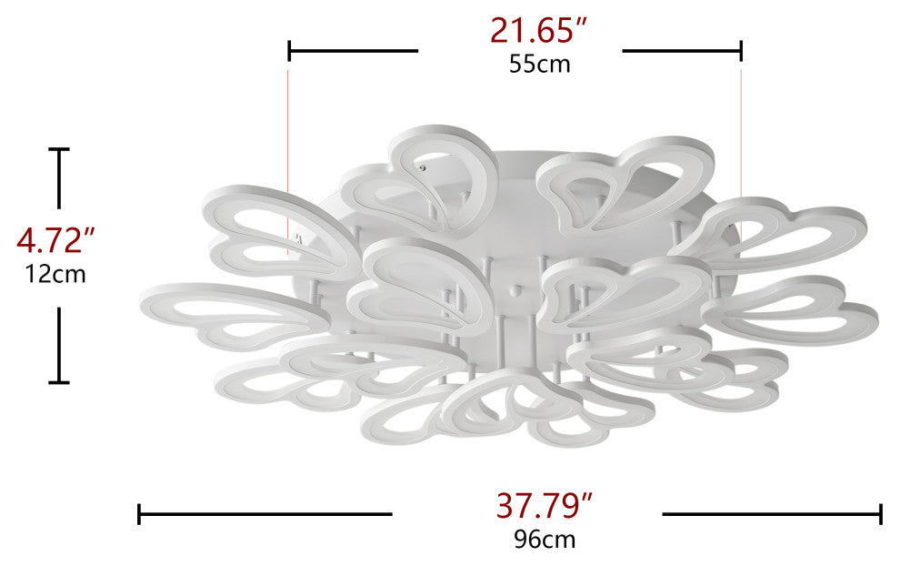 Matte White Butterfly Design Semi Flush Mount LED Dimmable Ceiling Lamp