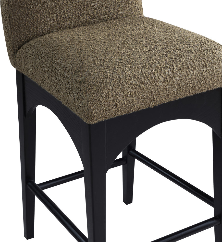Waldorf Chenille Upholstered Stool, Black, Chenille, Natural Finish, Olive, Boucle Fabric, Black Finish