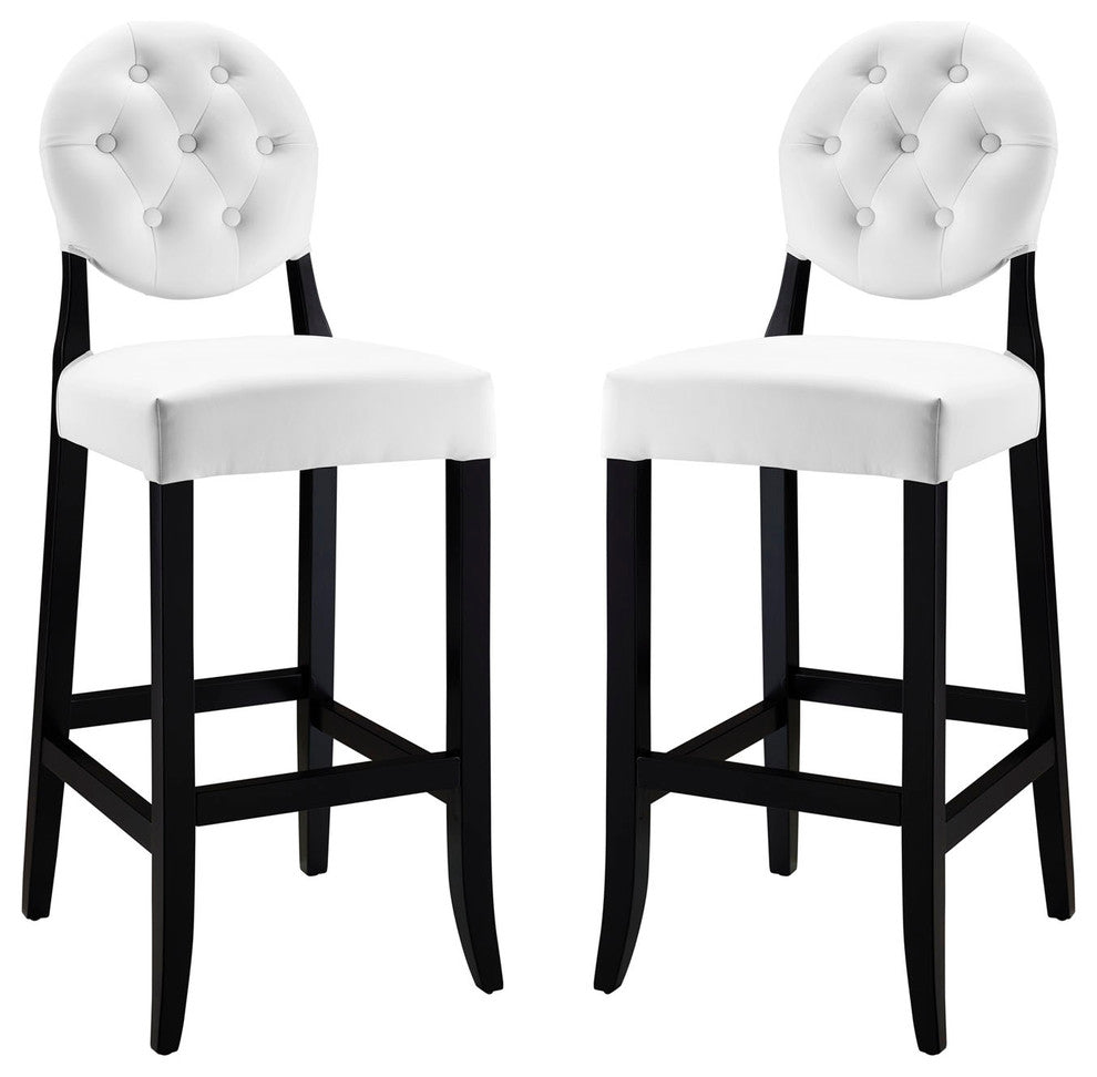 Modern Urban Contemporary Bar Stool Set of 2, White Faux Leather