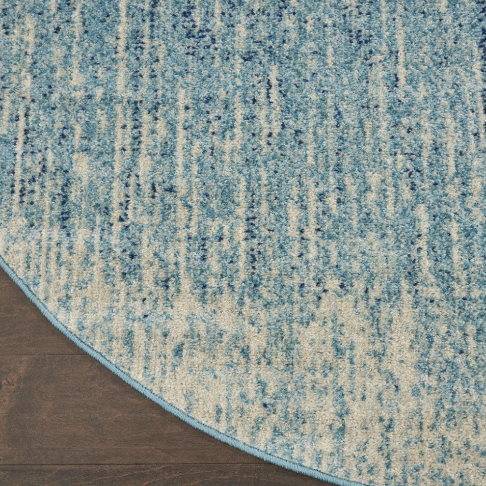 8 Round Navy and Light Blue Abstract Area Rug