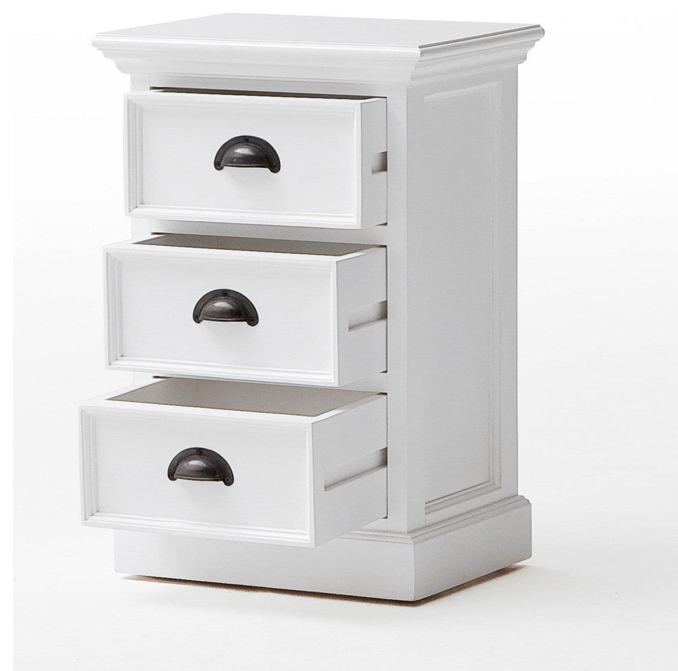 Tall Nightstand, Large Drawers With Hooded Metal Pull Handles, Semi Gloss White