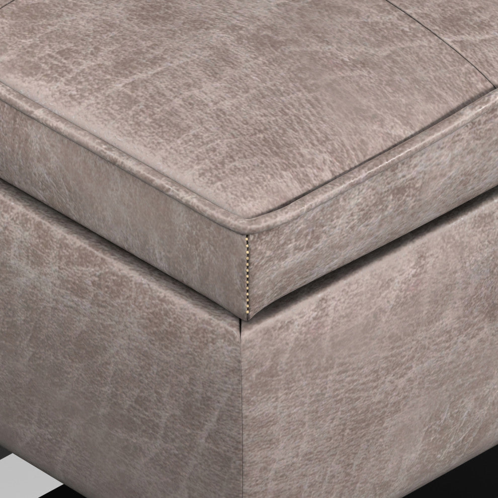 Cosmopolitan Storage Ottoman Bench With Open Bottom, Distressed Gray Taupe Faux Leather