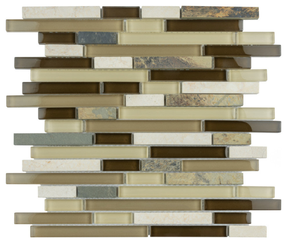 Tessera Piano Glass and Stone Mosaic Wall Tile, Brixton, Nassau