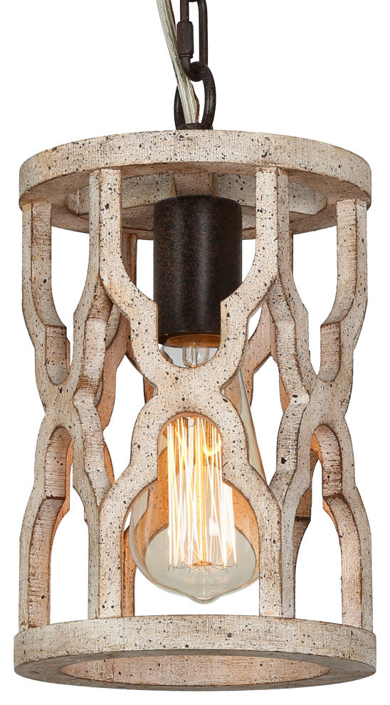 LNC Farmhouse Bronze Distressed Wood Cylinder Chandelier, 6.1" Width