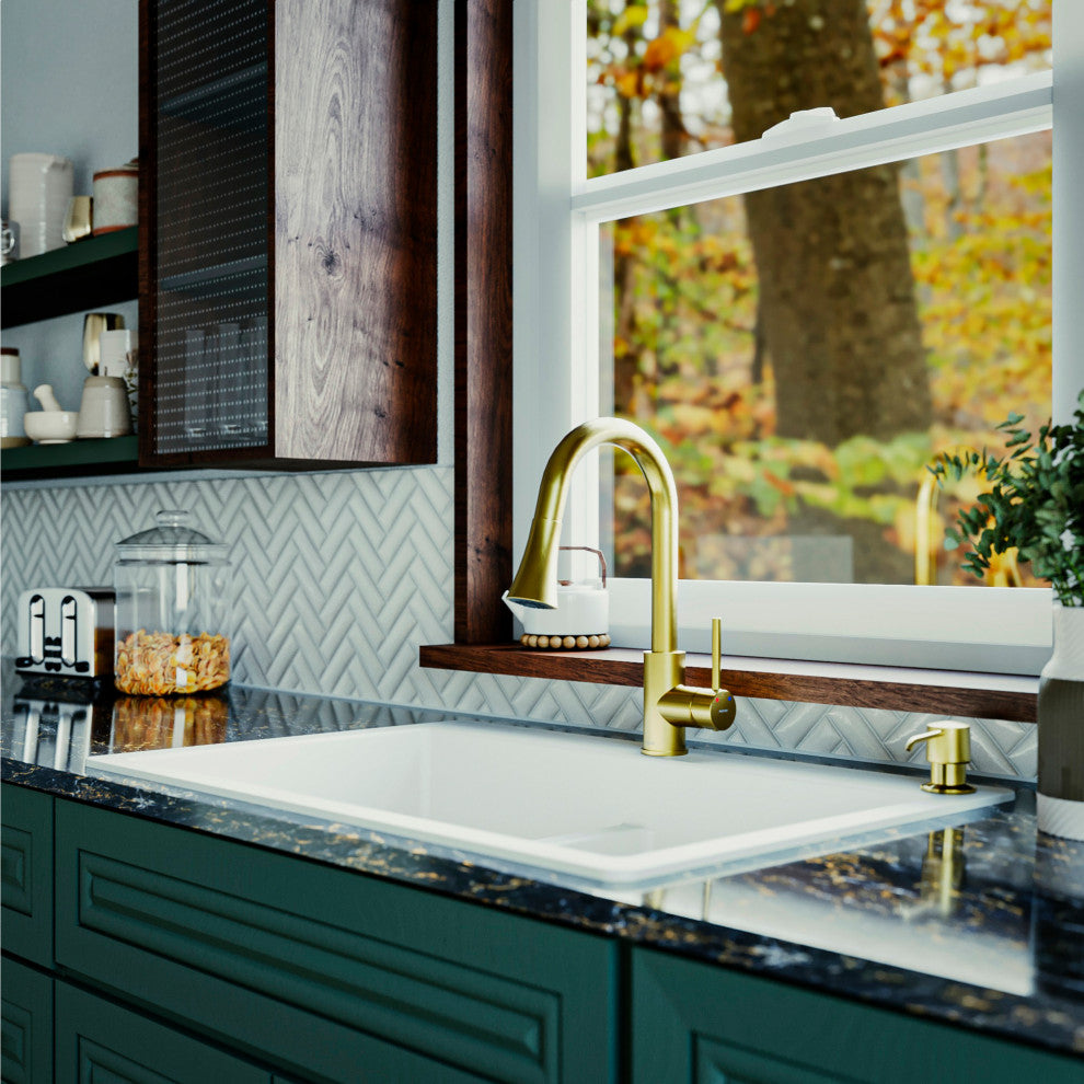 Karran Weybridge Single-Handle Pull-Down Sprayer Kitchen Faucet, Brushed Gold