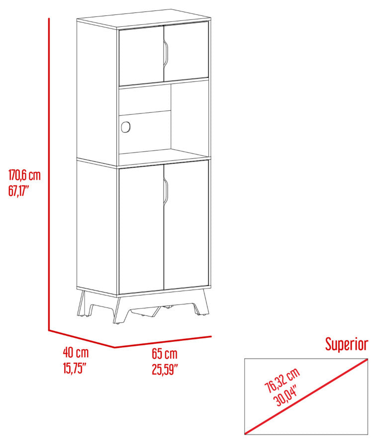 Microwave Tall Cabinet Wallas, Kitchen, Light Oak / White